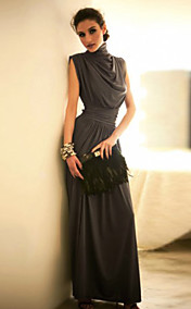 Women's Stand Collar Pleats High Waist Maxi Dress