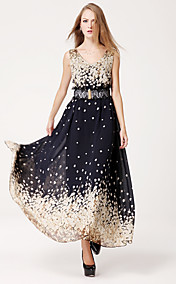 TS Simplicity Print Chiffon Swing Maxi Dress Belt Included