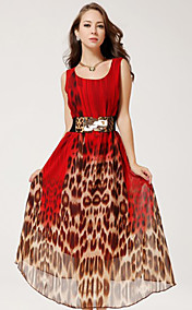 TS Simplicity V-neck Leopard Print Chiffon Swing Maxi Dress