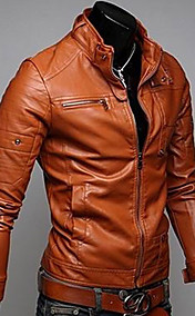 Men's stand collar pu fasion jacket