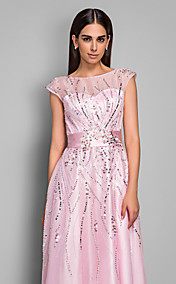 A-line Bateau Floor-length Organza Evening Dress(612418)  