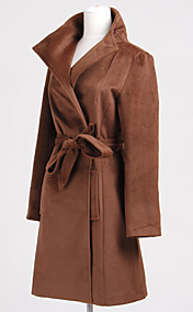 Lady Fashion Wide Lapel Woolen Coat