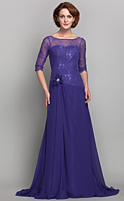A-line Bateau Chiffon And Lace Mother of the Bride Dress (612471)