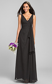 Sheath/Column V-neck Floor-length Chiffon Bridesmaid Dress(551453) 