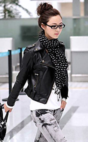 Women's Tailor Collar Rivet PU Leather Long Sleeve Outwear
