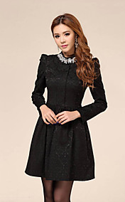 Women's Lace Embroidery Rhinestone Collar Slim Waist Mini Dress With Necklace