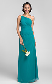 Sheath/Colum One Shoulder Floor-length Chiffon Bridesmaid Dress (663664)