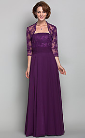 Sheath/Column Strapless Chiffon And Lace Mother of the Bride Dress (605581)