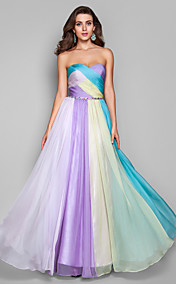 A-line/Princess Strapless Floor-length Chiffon Multi-color Evening Dress