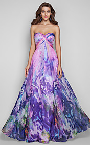 A-line/Princess Sweetheart Floor-length Print Chiffon Grace Evening Dress