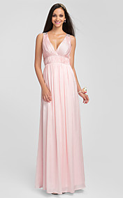 Sheath/Column V-neck Floor-length Charmeuse  Bridesmaid Dress (631244) 