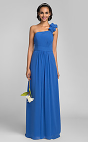 Sheath/Column One Shoulder Floor-length Chiffon Bridesmaid Dress (663641)