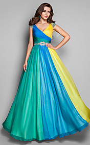 A-line/Princess V-neck Floor-length Chiffon Multi-color Evening/Prom Dress