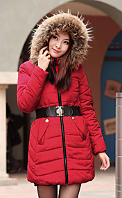 Women's Fur Collar Hooded Slim Belt Thick Coat