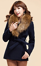 Women's Fur Collar Elegant Slim Belt Woolen Coat