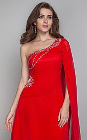 Sheath/Column One Shoulder Sweep/Brush Train Chiffon Evening Dress (466717)