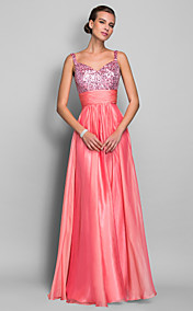 Sheath/Column Spaghetti Straps Floor-length Chiffon And Sequined Evening Dress (403242)