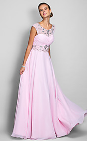 A-line Scoop Floor-length Chiffon Evening Dress (699415)