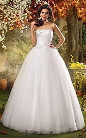 A-line Princess Strapless Sweep/Brush Train Tulle Wedding Dress