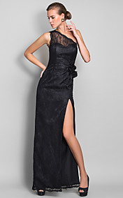 Sheath/Column One Shoulder Floor-length Lace Bridesmaid Dress (710812)