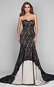 Trumpet/Mermaid Sweetheart Sweep/Brush Train Lace And Tulle Evening Dress (631245)