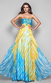 A-line/Princess Strapless Floor-length Print Chiffon Evening Dress