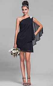 Sheath/Column One Shoulder Short/Mini Chiffon Bridesmaid Dress (699517)