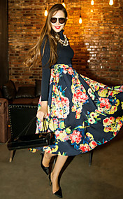 TS Contrast Color Flora Print Midi Dress