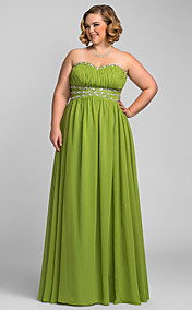 Plus Size A-line Strapless Sweetheart Floor-length Chiffon Evening/Prom Dress