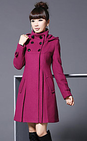 Women's High Neck Big Double-Breasted Long Sleeve Outwear
