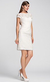 Sheath/Column Jewel Knee-length Lace Cocktail Dress (631227)