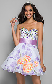 A-line/Princess Sweetheart Short/Mini Print Stretch Satin Cocktail/Prom Dress