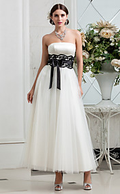 A-line Strapless Ankle-length Tulle Satin Wedding Dress (635870) 