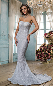 Trumpet/Mermaid Strapless Sweep/Brush Train Sequined Wedding Dress