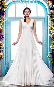 Sheath/Column V-neck Floor-length Chiffon Wendding Dress (635877)
