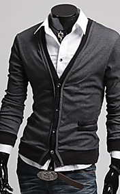 Men's V Neck Contrast Color Buckle Sweaters Coat