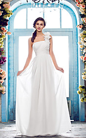 Sheath/Column One Shoulder Floor-length Chiffon Wendding Dress (631152)