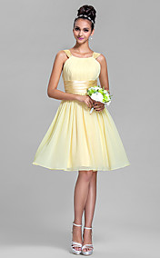 Sheath/Column Straps Knee-length Chiffon And Stretch Satin Bridesmaid Dress (663649)