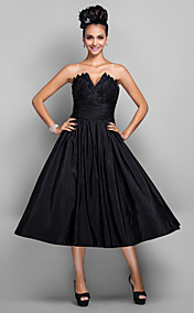 A-line V-neck Tea-length Taffeta Cocktail Dress(699433)