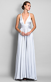 A-line Straps Floor-length Satin Chiffon Evengin Dress (682738)