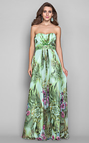 A-line/Princess Strapless Floor-length Print Chiffon Grace Evening Dress