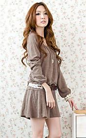 Women's Clothing O-Neck Long Sleeve Casual Knitting Loose Sweet Mini Dress