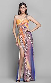 Sheath/Column One Shoulder Floor-length Animal Pattern Tulle Evening Dress