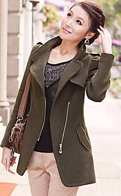 Women's Zipper Asym Hem Coat(Fur Collar Not Include)