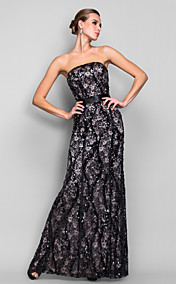 Sheath/Column Strapless Floor-length Sequined And Satin Evening Dress