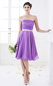 A-line Strapless Knee-length Chiffon And Stretch Satin Bridesmaid Dress (663652)