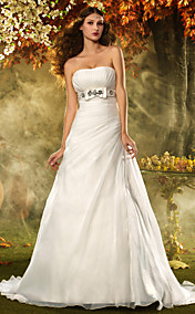  A-line Princess Strapless Court Train Organza Wedding Dress (551603)