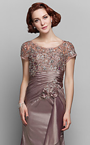 Sheath/Column Scoop Sweep/Brush Train Taffeta And Lace Mother of the Bride Dress (699358)
