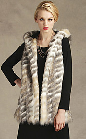 Fur Vest With Sleeveless Hooded In Faux Fur Party/Casual Vest