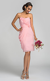 Sheath/Column Knee-length Chiffon Bridesmaid Dress (605547)